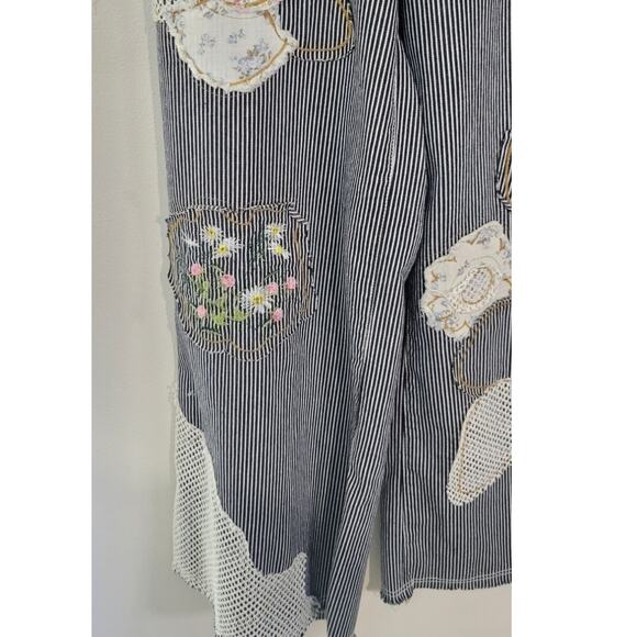 POL Pants Womens Large Black & White Striped Jeans Flower Patchwork Boho NWOT - Picture 8 of 12
